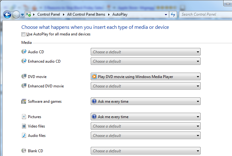 AutoPlay Windows 7