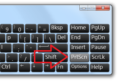 On Screen Keyboard displays the PrintScr button to Capture Screenshot