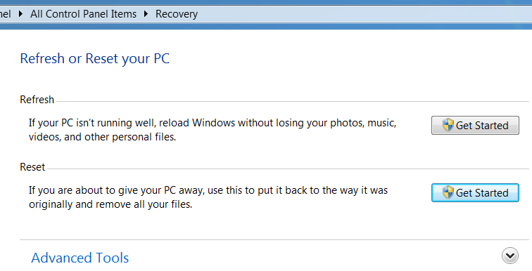 Recovery Options in Windows 8