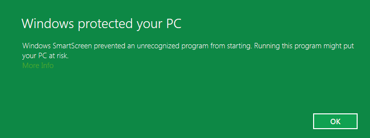 Windows 8 Smart Screen Filter alerting User about Application Launch