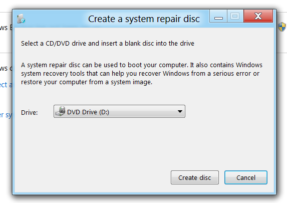 Create System Repair Disc in Windows 8