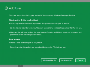 Windows 8 Screen to add New User Account to Logon to Windows 8 Computer