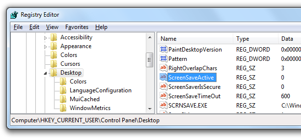 Use Registry to Disable ScreenSaver on a Windows Computer