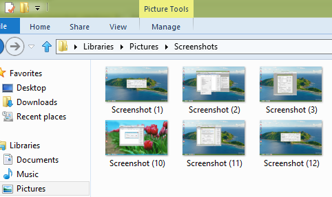 Windows 8 Screenshots Folder in Pictures Library