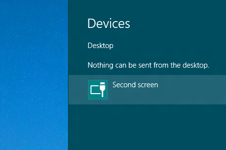 Windows 8 Charms Bar Displaying Second screen Icon