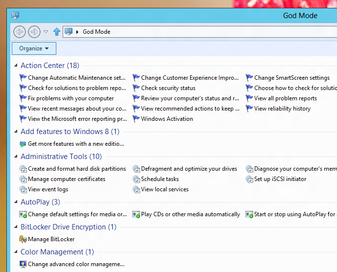 Windows 8 God Mode with Special Folder Name