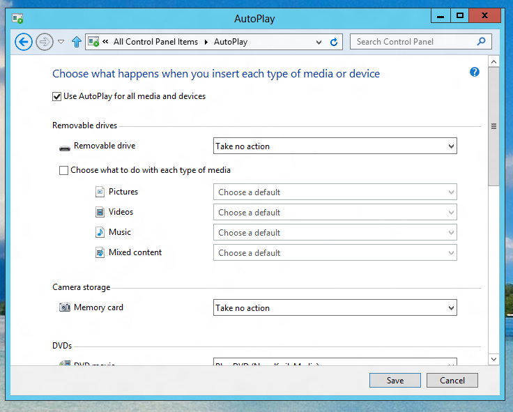 Enable or Disable AutoPlay for External Devices or Media in Windows 8