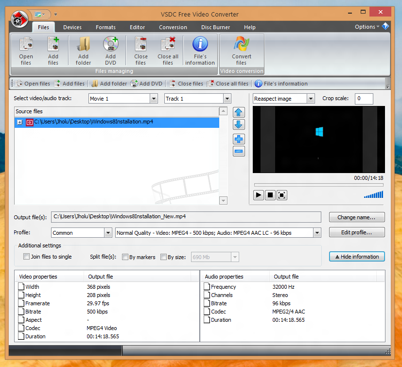 Screenshot of the best free video converter running on a Windows 8 Computer