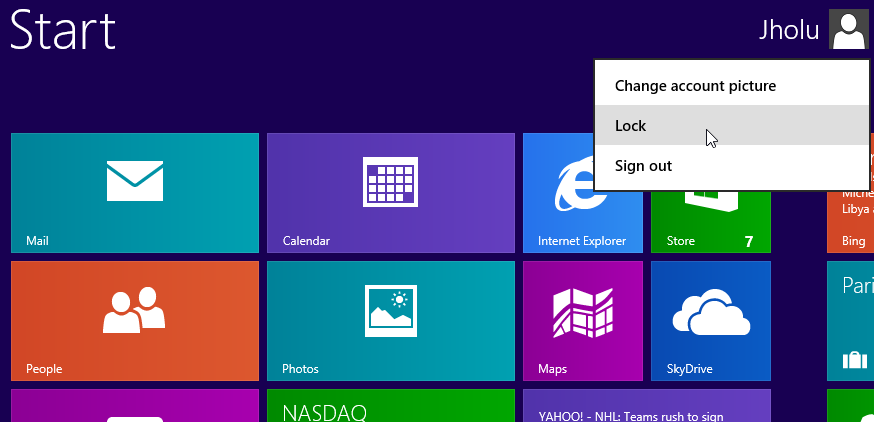 Lock Windows 8 Computer from the Start menu of Windows 8