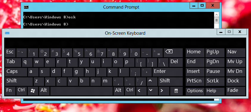 Launch OnScreen Utility to simulate Keyboard Typing with Mouse Clicks on Windows 8