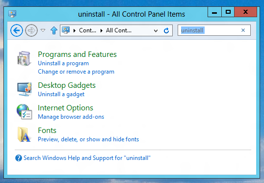 Search for Uninstall in Control Panel of Windows 8 to see what all software types can be uninstalled from your Windows 8 Computer