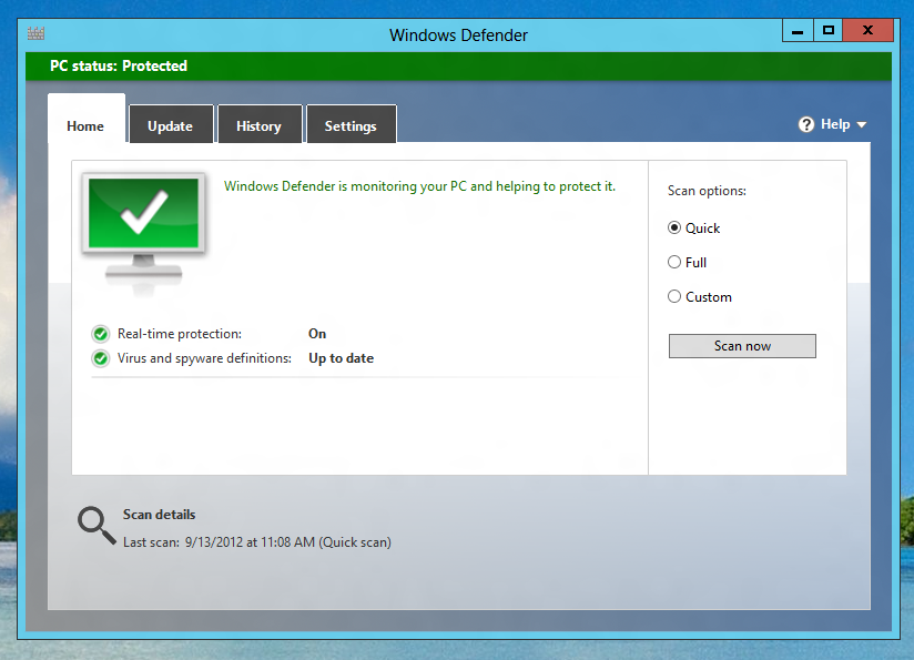 Scan your Windows 8 Computer for Viruses using Windows Defender