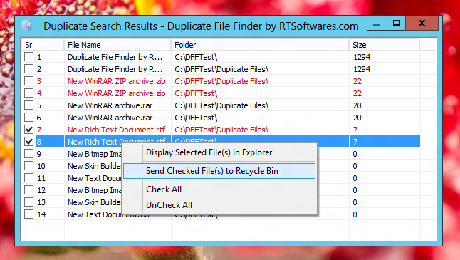Duplicate Files Found and available command to manage Duplicate Files with Duplicate File Finder