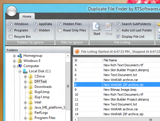 Listing of Files in Duplicate File Finder