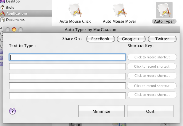 Main Screen of Mac Auto Typer captured on Apple Macintosh running 10.6.7