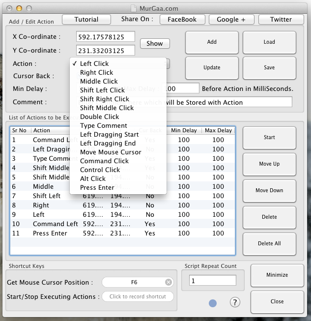 Mouse Clicks  and Keyboard Macro Editor for Apple Mac OS X